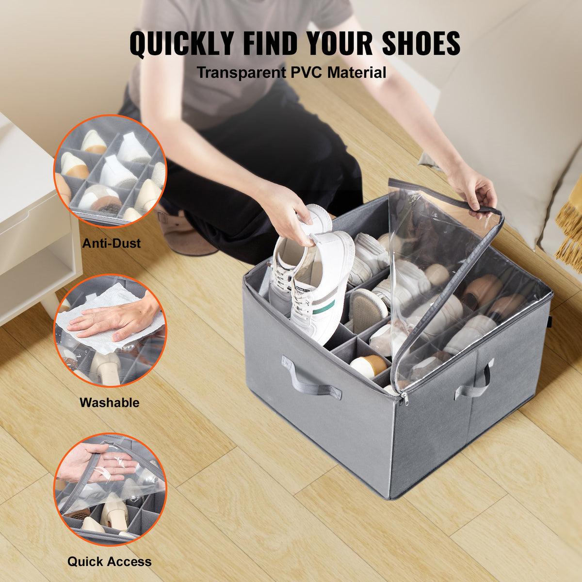Under-Bed Shoe Storage Organizer – 16 Adjustable Compartments, Clear Lid – image 2