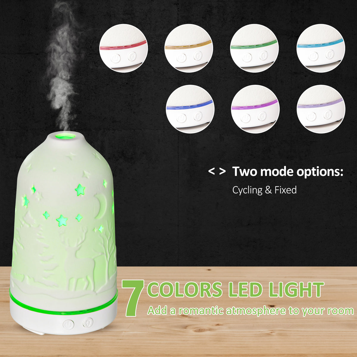 Ceramic Ultrasonic Aroma Diffuser & Humidifier 100 ml – 7 LED Colors – image 4